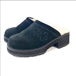 UGG Black Suede Fur Lined Clogs SZ 6